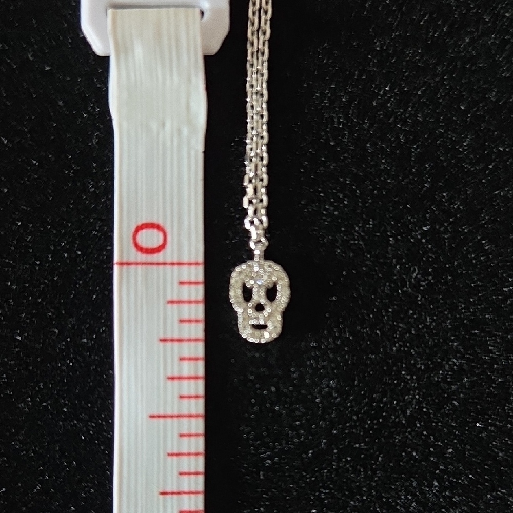 Diamond and Silver Skull Necklace - Picture 7 of 7